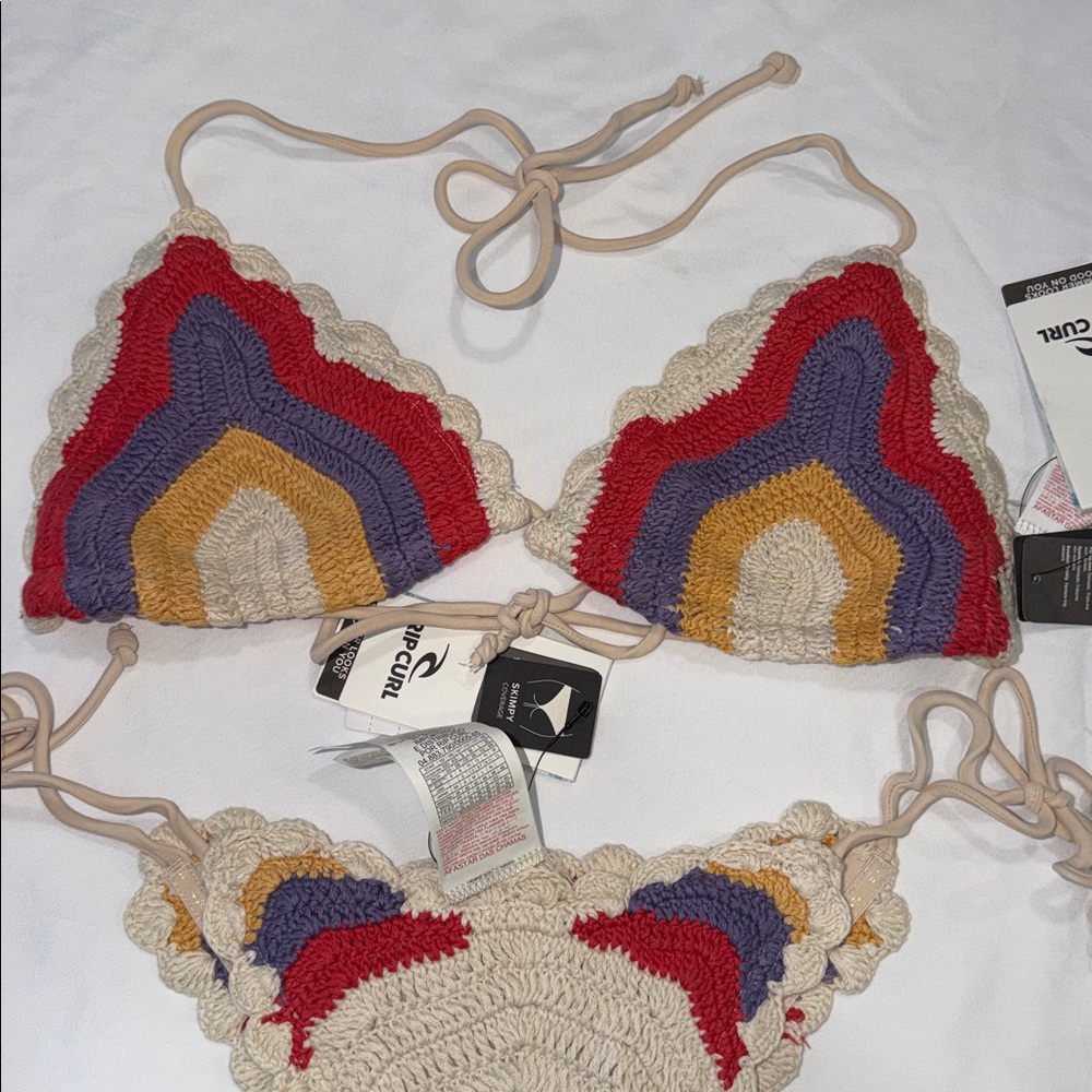 RIP CURL Cove Crochet Sliding Triangle top & HIGH LEG SKIMPY Bikini Bottom,SMALL - Picture 3 of 8